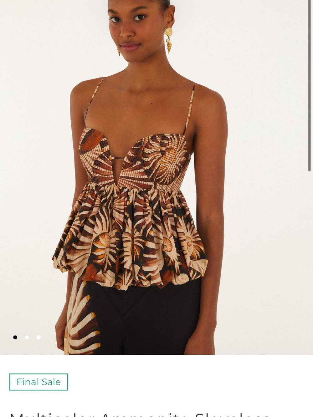 FARM Rio Brown & Cream Tropical Peplum Camisole